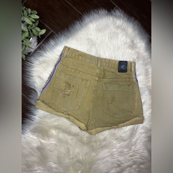 One Teaspoon olive green distressed Aztec striped side denim shorts sz 8/26 - Picture 6 of 9